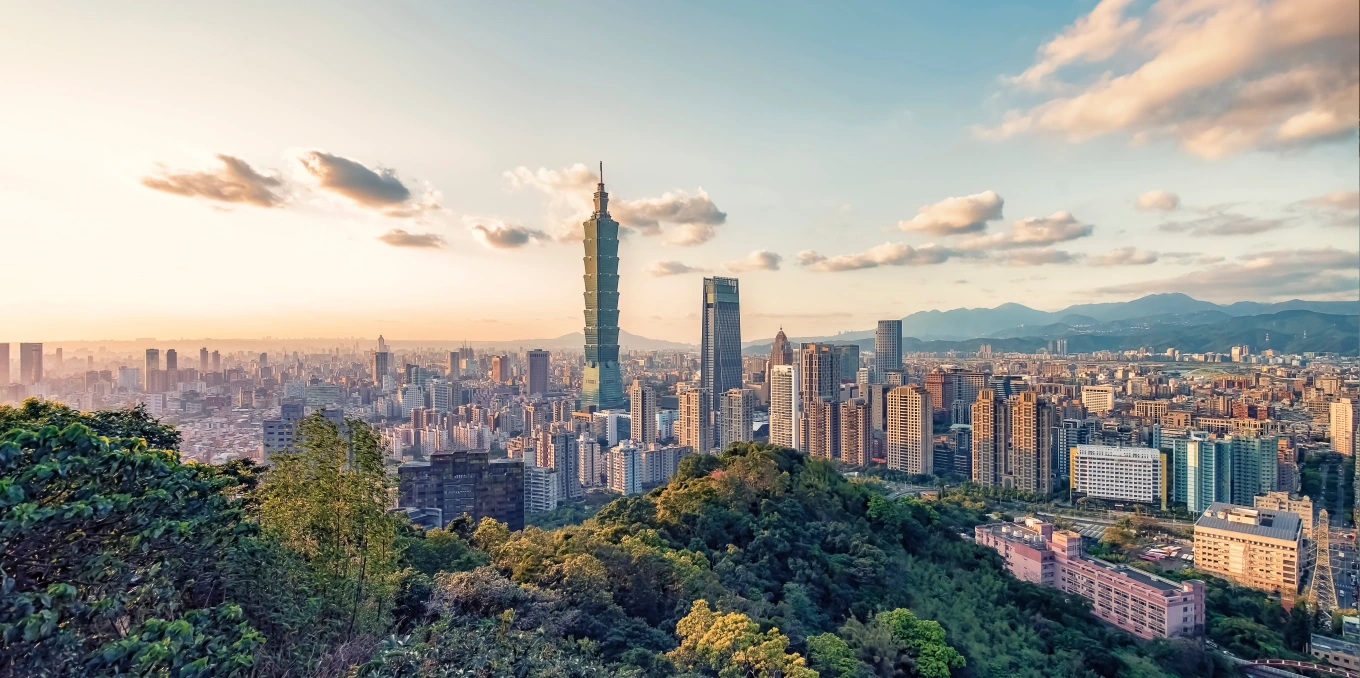 City skyline with Taipei 101 at sunset